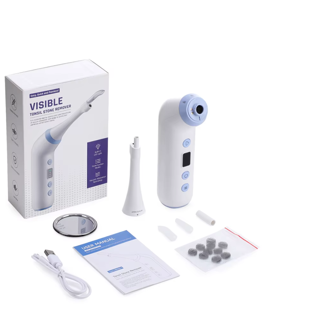 Electric Visual Tonsil Stone Remover Kit with Vacuum and Irrigation Syringe for Instant Tonsil Stone Removal