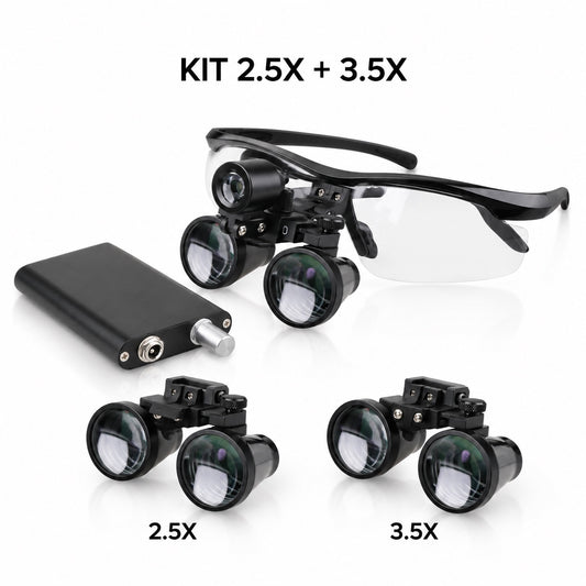 Kit com uma lupa e módulos ópticos 2.5X e 3.5X